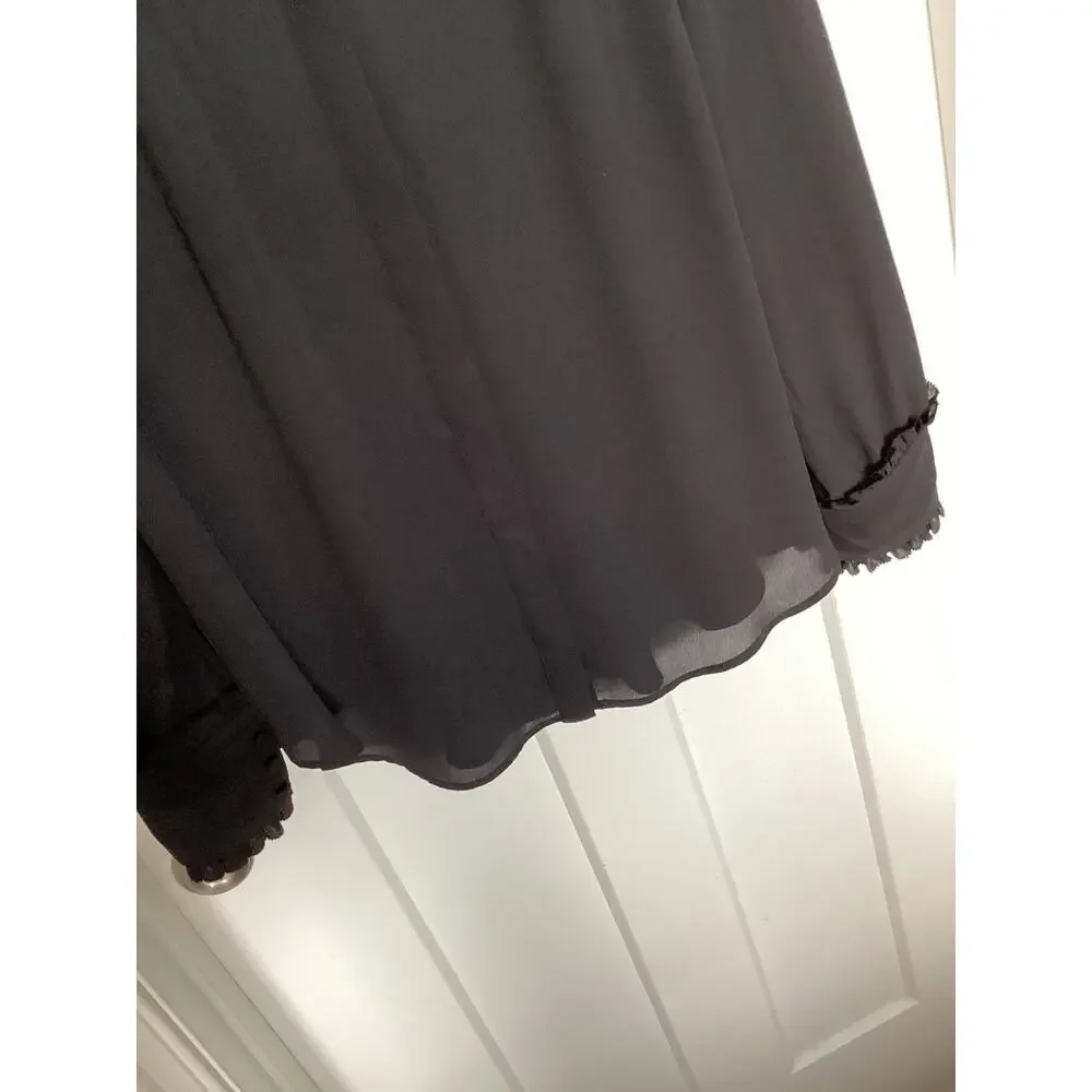 J. CREW Women's Sheer Long Sleeve‎ Ruffle Cuff Blouse Top Evening Black Size XL